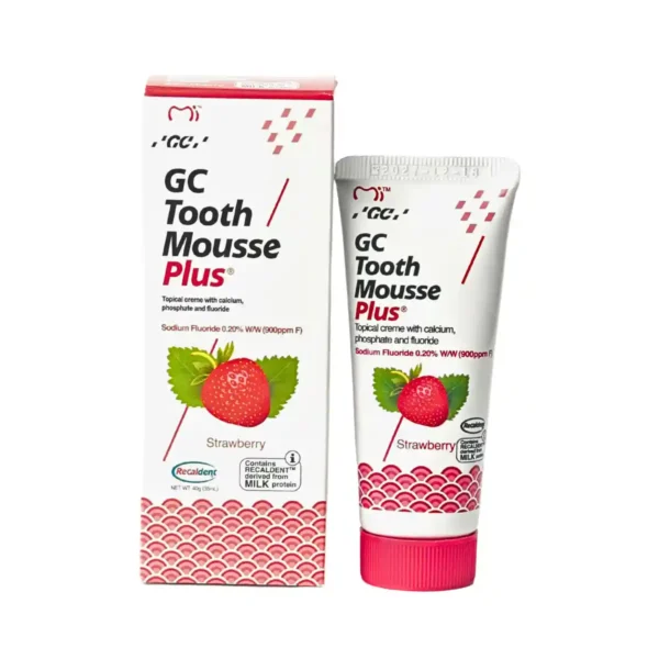 GC Tooth Mousse Plus, Topical Creme with Bioavailable Calcium, Phosphate and Fluoride, Strawberry Flavour