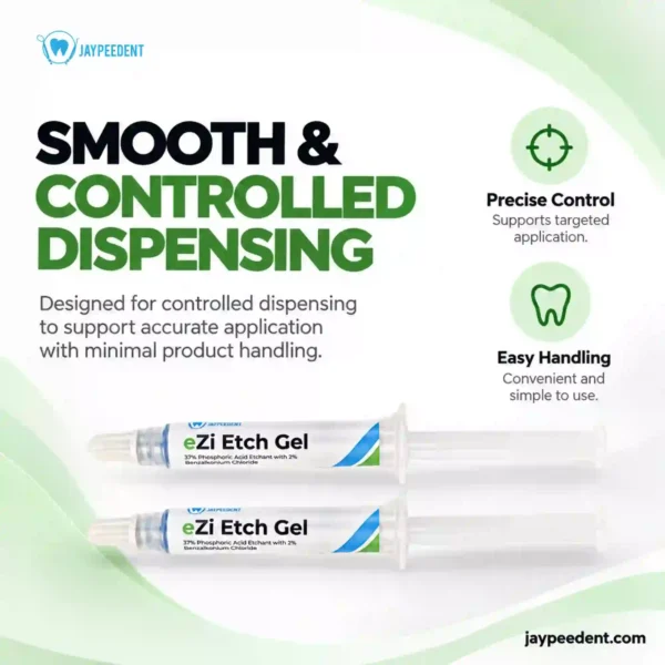 Jaypee Dent eZi Etch Gel 37% Phosphoric Acid Etchant with 2% Benzalkonium Chloride, Dental Etching Gel for Enamel & Dentin, 3g and 25g Syringe