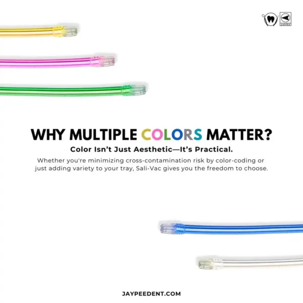 Sali-Vac Saliva Ejector Tips, Pack of 100, Transparent, Pink, Yellow, Blue, Green Colors