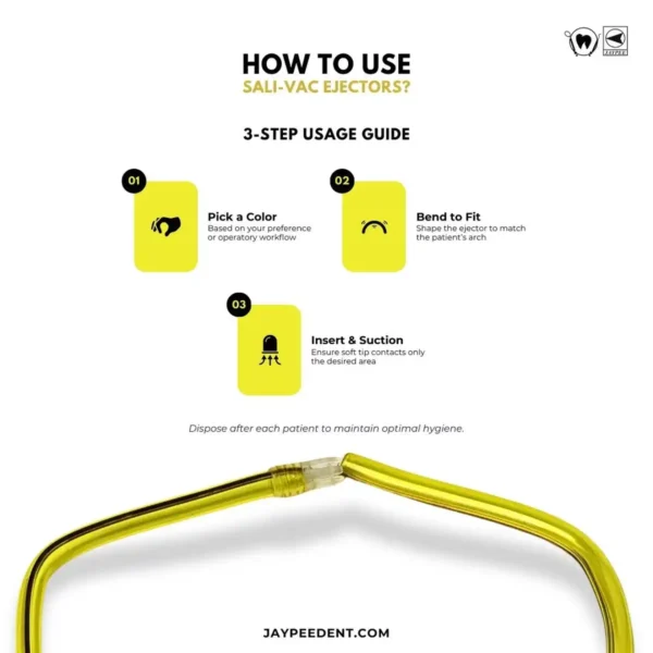 Sali-Vac Saliva Ejector Tips, Pack of 100, Transparent, Pink, Yellow, Blue, Green Colors