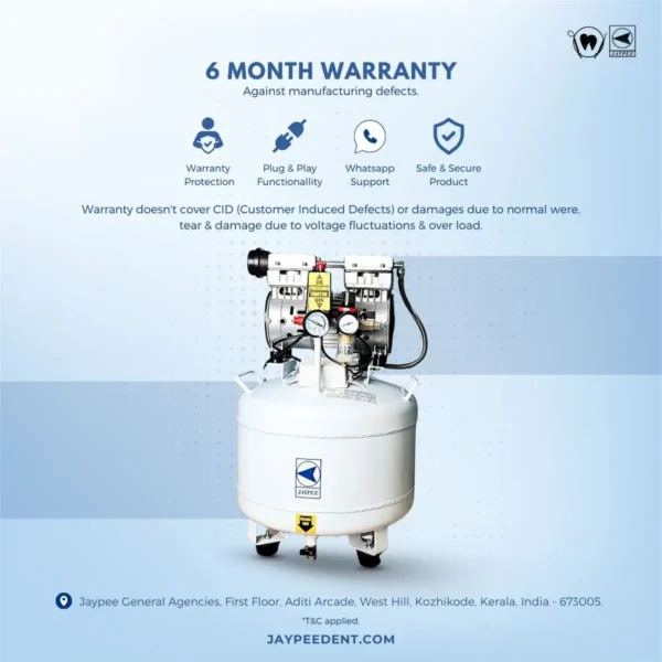 Dental Air Compressor, Oil Free, 1 HP Motor, 40 Liter Tank, For Dental Clinics, Dental Labs