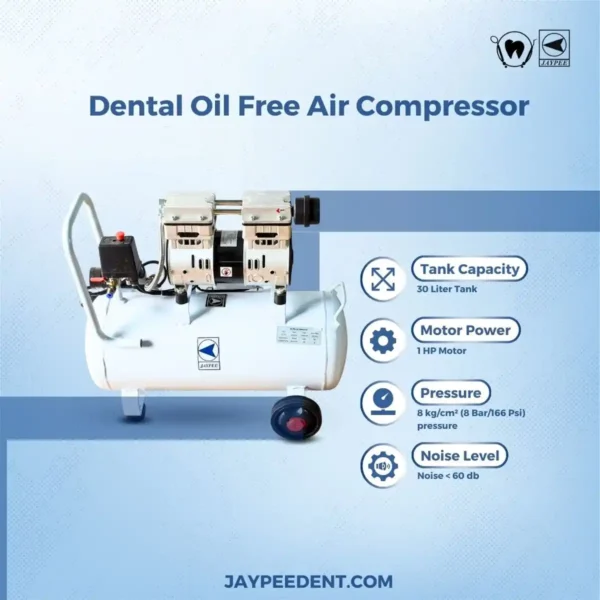 Jaypee Dental Air Compressor, 30 Liter Tank, 1 HP Motor, Oil Free, For Dental Clinics, Dental Labs