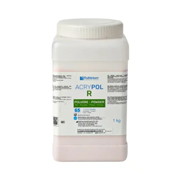 Ruthinium Acrypol R Polvere Powder,1Kg Heat Curing Resin For Complete, Partial End Combined Removable Dental Prostheses And Relining, Shade 65 - Heatcure Pink