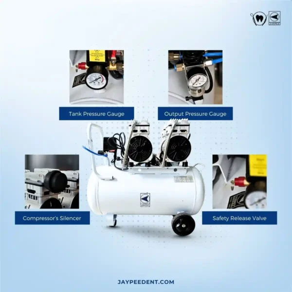 Jaypee Dental Air Compressor, 50 Liter Tank, 2 HP Motor, Oil Free, For Dental Clinics, Dental Labs