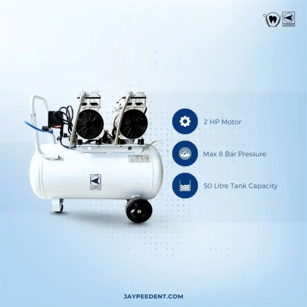 Jaypee Dental Air Compressor, 50 Liter Tank, 2 HP Motor, Oil Free, For Dental Clinics, Dental Labs
