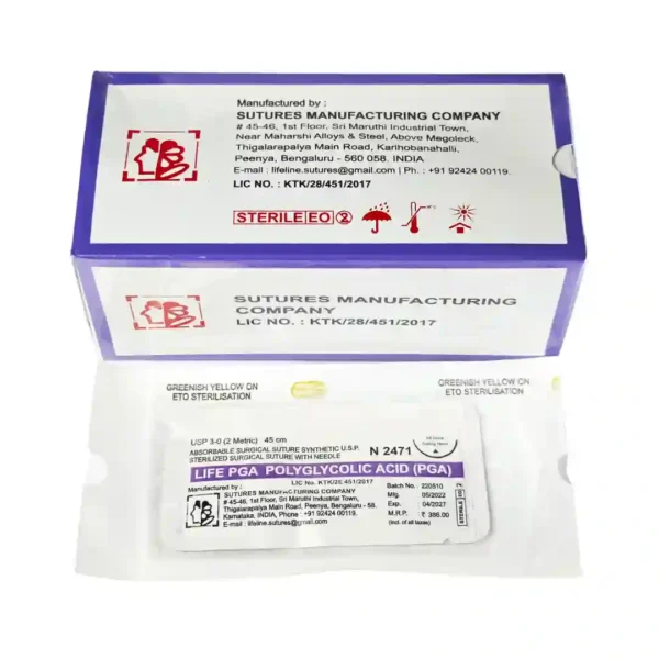 Life Pga Polyglycolic Acid, Absorbable Surgical Suture Synthetic Usp, Sterilized Surgical Needled Suture, Size 3-0, Metric 2