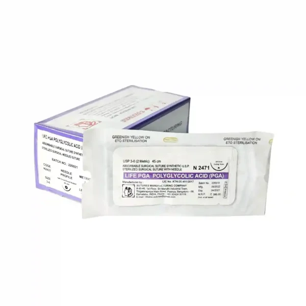 Life Pga Polyglycolic Acid, Absorbable Surgical Suture Synthetic Usp, Sterilized Surgical Needled Suture, Size 3-0, Metric 2