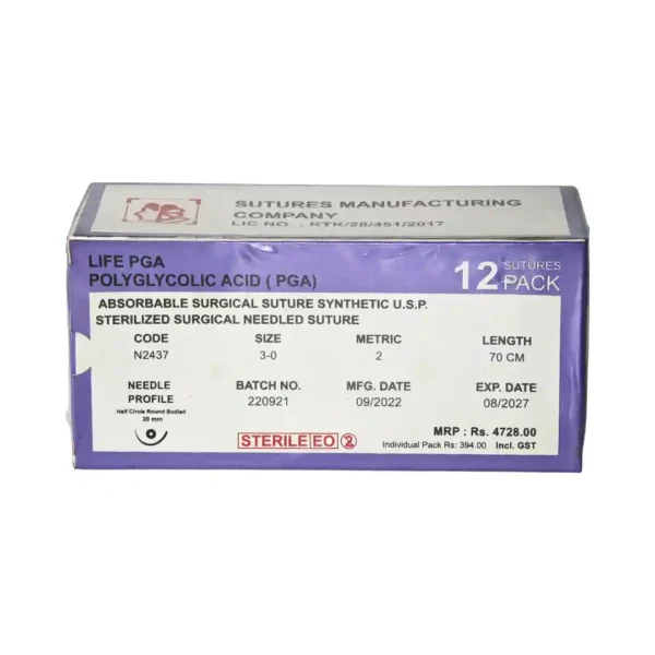 Life Pga Polyglycolic Acid, Absorbable Surgical Suture Synthetic Usp, Sterilized Surgical Needled Suture, Size 3-0, Metric 2