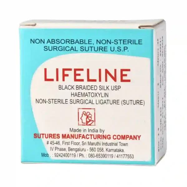 Lifeline Black Braided Silk Usp, Haematoxylin Non Absorbable Non Sterile Surgical Suture Usp, Size 3-0