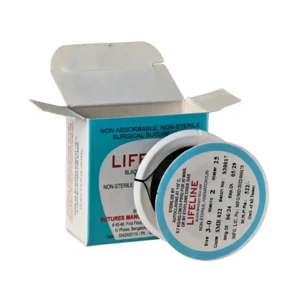 Lifeline Black Braided Silk Usp, Haematoxylin Non Absorbable Non Sterile Surgical Suture Usp, Size 3-0