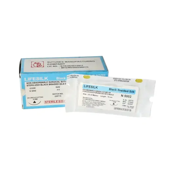 Lifesilk Black Braided Silk, Non Absorbable Surgical Suture Usp, Sterilized Black Braided Silk With Needle, Size 3-0, Metric 2, Length 76 Cm