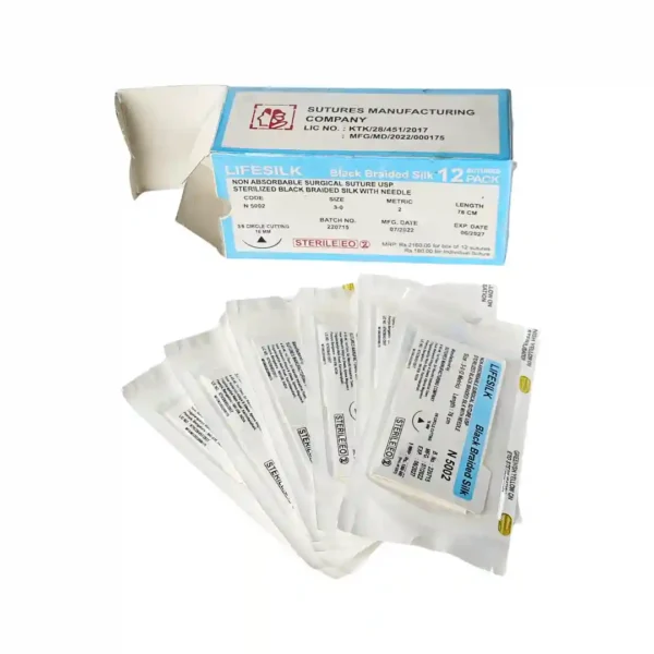 Lifesilk Black Braided Silk, Non Absorbable Surgical Suture Usp, Sterilized Black Braided Silk With Needle, Size 3-0, Metric 2, Length 76 Cm