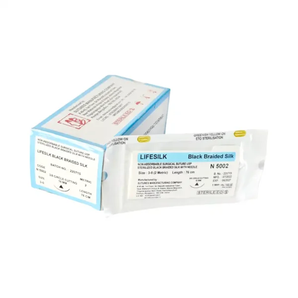 Lifesilk Black Braided Silk, Non Absorbable Surgical Suture Usp, Sterilized Black Braided Silk With Needle, Size 3-0, Metric 2, Length 76 Cm