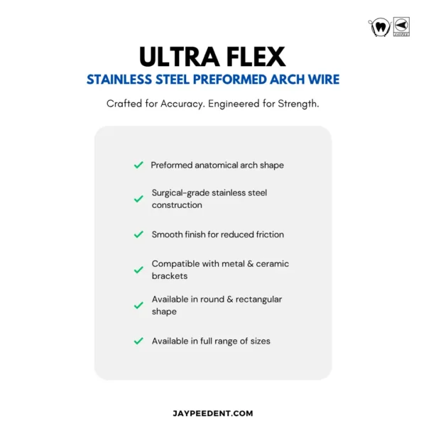 Features Of Ultra Flex Stainless Steel Preformed Arch Wire Rectangle Upper And Lower, Pack Of 10