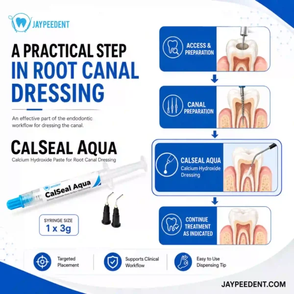 Jaypee Dent Calseal Aqua Calcium Hydroxide Paste for Root Canal Dressing, Endodontic Dental Material, 1 x 3g Syringe