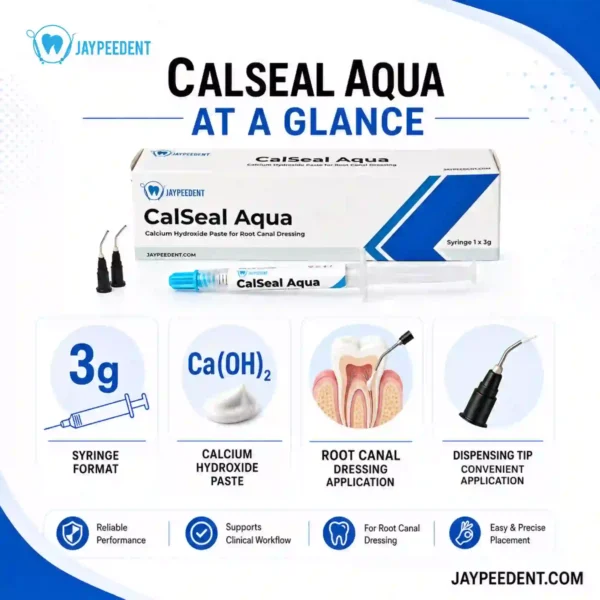 Jaypee Dent Calseal Aqua Calcium Hydroxide Paste for Root Canal Dressing, Endodontic Dental Material, 1 x 3g Syringe