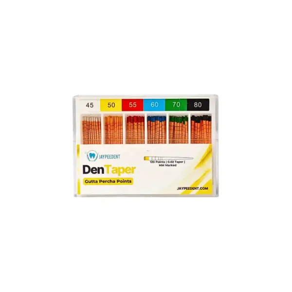 Jaypee Dent Den Taper Gutta Percha Points, 120 Points, 0.02 Taper, MM Marked